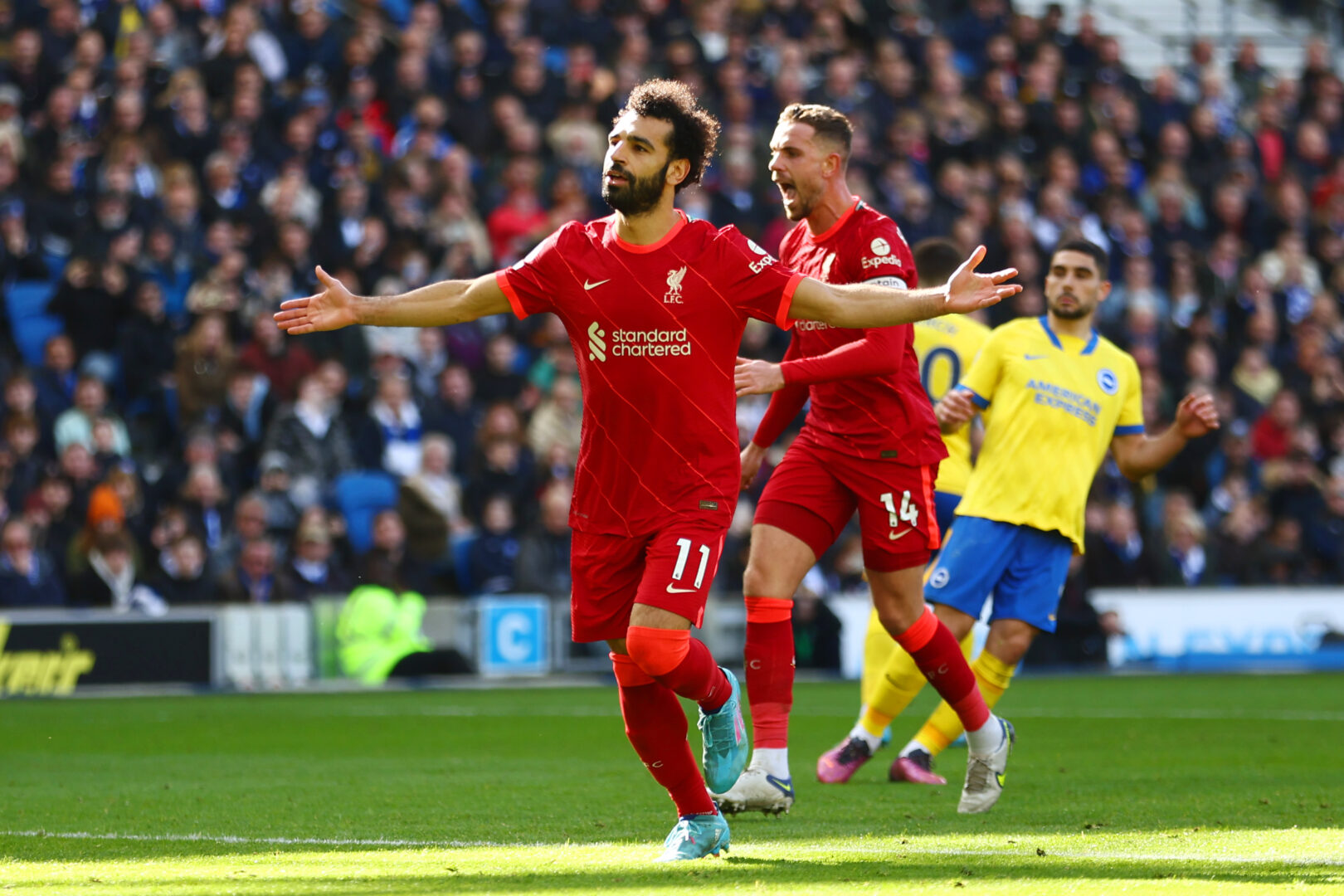 Liverpools Mo Salah feiert seinen Treffer zum 0:2 gegen Brighton
