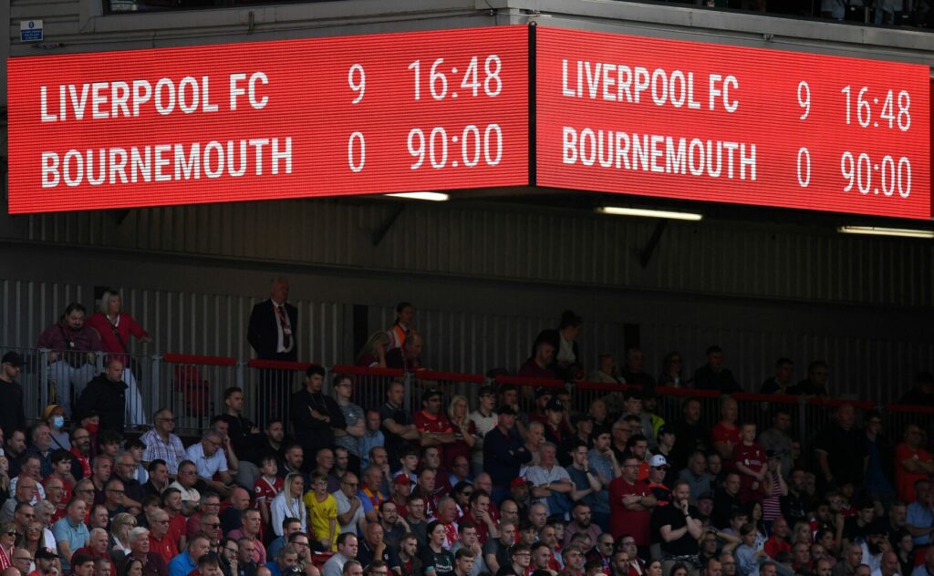Die Anzeige lügt nicht: Der FC Liverpool hat Bournemouth am vierten Spieltag der Premier League mit 9:0 aus dem Stadion gejagt.