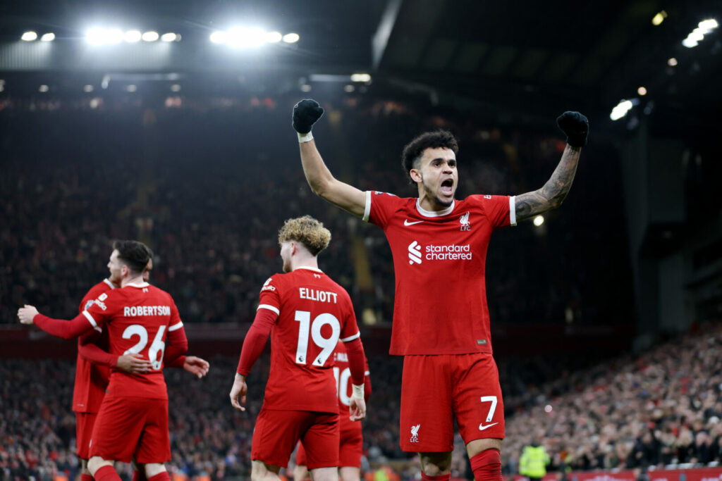 Liverpools Luis Díaz bejubelt seinen Treffer gegen Luton