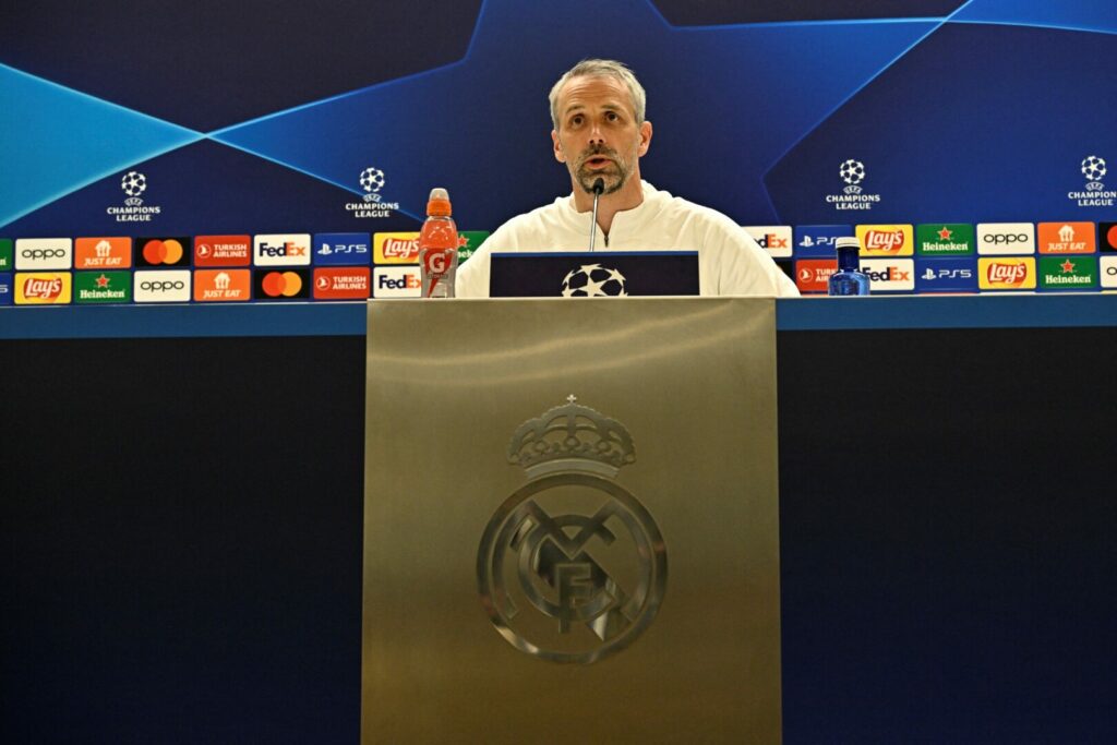 Marco Rose auf der Pressekonferenz von RB Leipzig vor dem CL-Achtelfinal-Rückspiel in Madrid