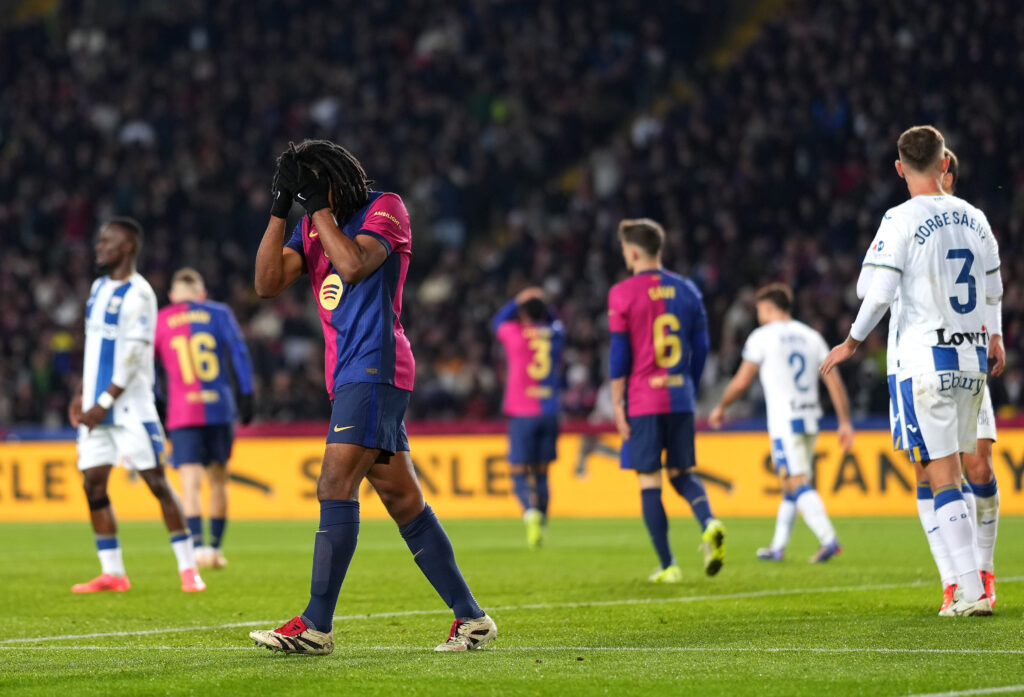 Barca-Spieler Jules Kounde nach verpasster Chance im LaLiga-Spiel gegen CD Leganes