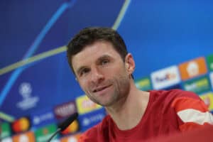 Thomas Müller auf der Pressekonferenz