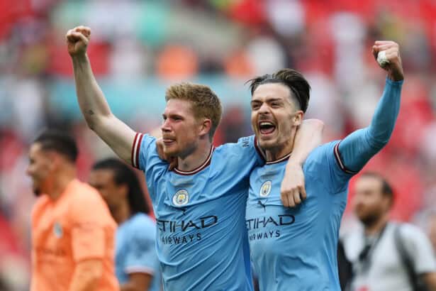 Kevin De Bruyne und Jack Grealish jubeln