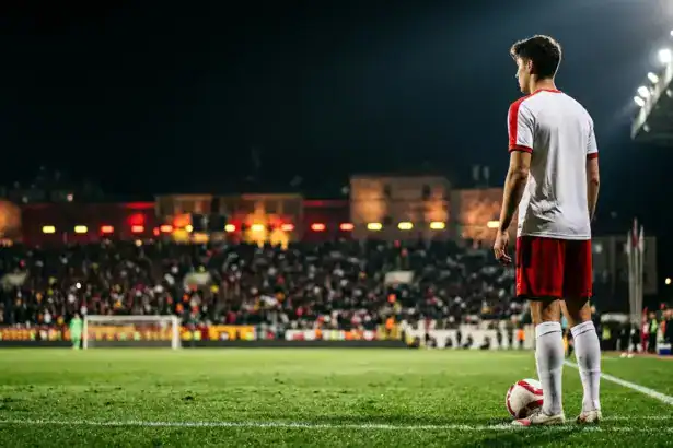 Young Leipzig-inspired defender on a floodlit pitch amid a Galatasaray transfer backdrop
